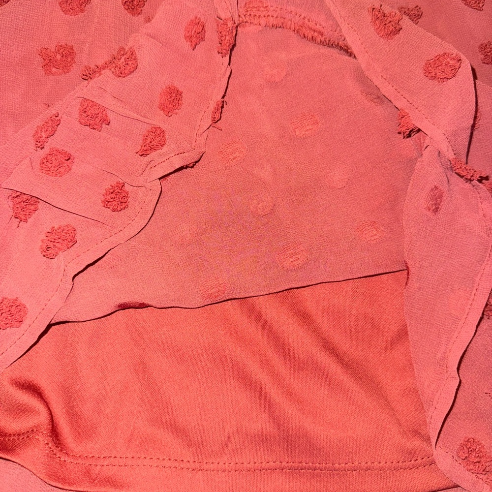 Tacera Swiss Dot Dress 2XL Boho Flowy Rust Coral Ruffle Sleeve Plus Size - Picture 6 of 8